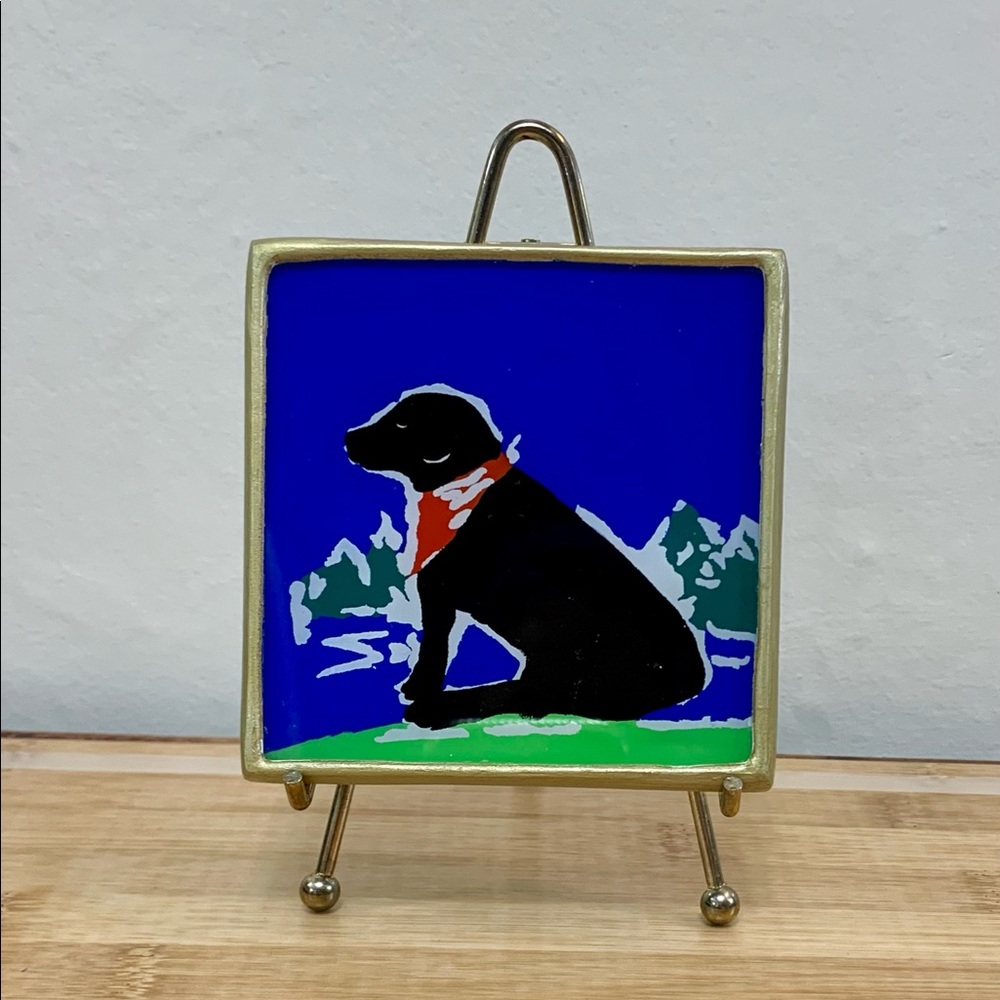 Black Dog Reverse Glass Painting Handcrafted in Peru Imported Mesa International